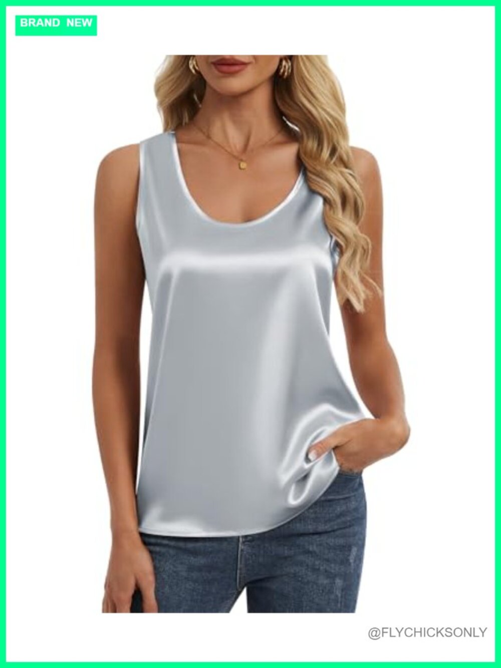 Satin Silk Tank Top Sleeveless Camisole Scoop Neck Relaxed Fit Summer Basic